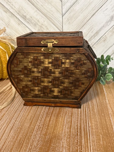 Vintage hinged wood wicker - vintage,