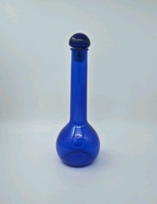 Cobalt Blue Glass Italian Bottle With Stopper Unusual Decorative 20.75cm Tall