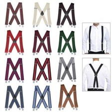 50mm Wide Heavy Duty X Shape Braces Elastic Suspenders Trouser 4 Clip Adjustable