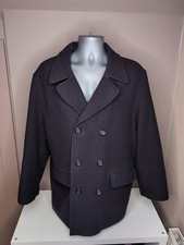 Vintage Marks & spencer Wool Pea Coat Large Navy Italian Fabric Double Breasted