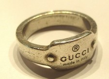 STERLING SILVER GENUINE AUTHENTIC GUCCI DESIGNER LOGO RING SIZE Q