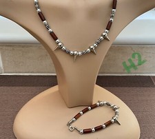 Crafted silver tone spike beaded unisex  native American necklace & Bracelet Set