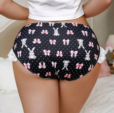 Cute Silky Stretchy Frilly Bunny Bows Polka Dot Sissy Panties Knickers L 12-14