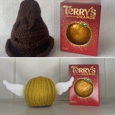 Hand Knitted Harry Potter Sorting Hat & Golden Snitch Chocolate Orange Covers