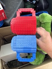 2 LEGO Block Pixel Think Geek Build On Brick Tea Coffee Mugs Cups RED & BLUE