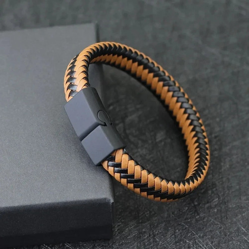 Mens leather bracelet black - bracelet,