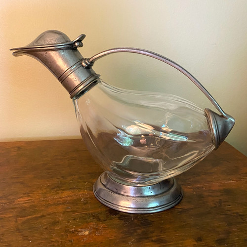 Mid century pewter glass duck - mid,