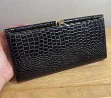 Salisburys England 1970s Metal Framed Black Clutch Bag With Gold Clasp Fastening