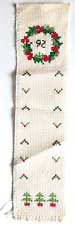 1992 Christmas  Wreath Tree Fabric Cross Stitch Bookmark Floral Flowers RARE