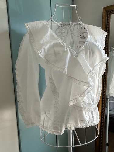 Zara white ruffle - white, blouse