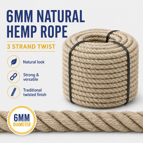 6mm natural hemp - 6mm, rope