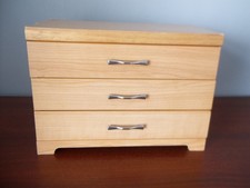Large Mele Beech Veneer Wood 2 Drawer Jewellery Box with Mirror