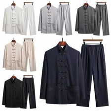 Men Chinese Tang Suit Tai Chi Set Kung Fu Long Sleeve Shirt and Pant Uniform UK