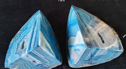 Blue agate geode bookends pair - blue,