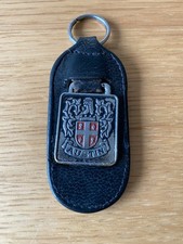 Vintage 1960’s Austin Enamel & Leather Keyfob Keyring Made in England by Alert