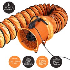 Dust Extractor Ventilation Fan 250mm 300mm Portable 6m 12m Ducting Fume Blower 