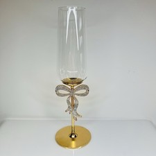 Christmas Champagne Flute Glasses Rhinestone Gold Bow Cocktail Barware Bar Cart