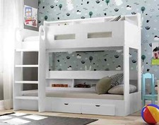 White Wooden Bunk Bed Frame with Storage Drawers Shelves for Children 3ft Single
