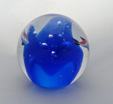 Vintage Glass Paperweight Fish Sea Scene Blue Water Bubbles