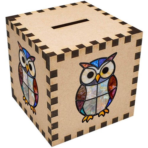 Stained glass owl money box - money,