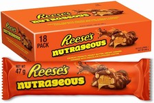 FULL BOX THE REESE'S NUTRAGEOUS PEANUTS,BUTTER,CREAMY CARAMEL CHOCOLATE 18 x47 g