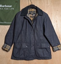 Barbour Classic Beadnell Wax Waterproof Navy Country Rain Coat Jacket Size UK 10