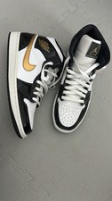 Nike Air Jordan 1 Mid SE Men’s Patent Trainers Uk9.5  Black Gold