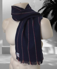 Vintage 1960s Sammy 100% All Wool Short Scarf Blue Stripe Made In Great Britain