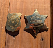 2 BRASS BADGES PINS RAILROAD