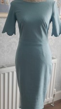 BNWOT BODEN DUCK EGG BLUE PONTE SCALLOPED CUFF & HEM FITTED & LINED DRESS SZE 8L