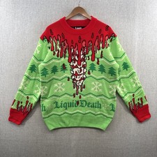 Liquid Death Season’s Bleedings Holiday Sweater Large Green Headless Christmas
