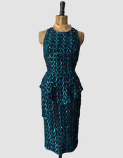 Fredericks of Hollywood Blue Sequin Lurex Black Peplum Evening Party Dress S