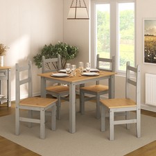 Corona Dining Table Set 4 Seater Grey Solid Mexican Pine Wood Table With 4 Chair