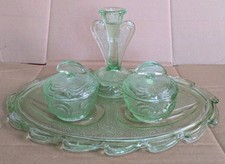 1920s Bagley Design Green Art Deco Glass Dressing Table Vanity Set Incomplete
