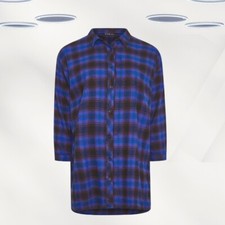 Ex Women's Long Sleeve Plus Size Check Oversized Shirt in Blue (Defect)