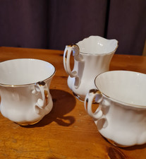 vintage ROYAL ALBERT bone china VAL DOR white gold MILK JUG & 2 tea cups