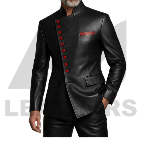Mens real leather jacket - mens, black