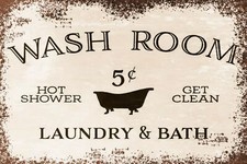 Washroom Bath and Laundry Retro Vintage Style Metal Sign, bathroom, shower