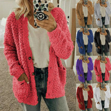 Womens Ladies Winter Teddy Bear Woolen Fur Fluffy Coat Jackets Jumper Outwear