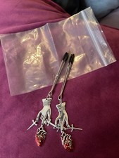 Fetish Bondage Unusual Nipple Clamps with red glittering hand & sword feature 