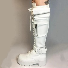 Women Round Toe Lace Up Knee