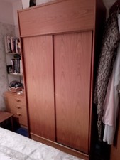 AustinSuite Wardrobe, mid-century Teak, sliding doors, top cupboard, good cond. 