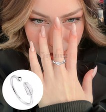 Minimalist Silver Feather Ring 925 Sterling Silver Open Adjustable Fashion Ring