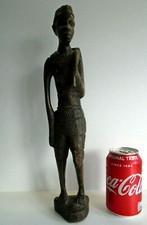 large vintage mid century african wood carving farmer with adze teak hand carved