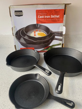 KICHLY 3 Pcs Cast Iron Cookware Set 10 Inch - 25 cm, 8 Inch - 20 cm and 6 Inch