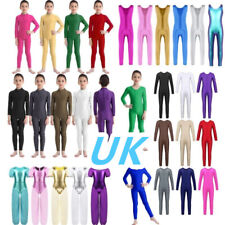 UK Kids Girls One Piece Bodysuit Catsuit Dance Unitard Gymnastics Jumpsuit 