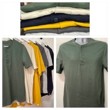 F&F Mens Cotton Short Sleeve Grandad Neck T-Shirts 6 Colours Sizes S-3XL