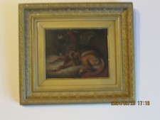 OIL PAINTING DOG SLEEPING   VERY GOOD CONDITION FRAME IS CLEAN ON BOARD