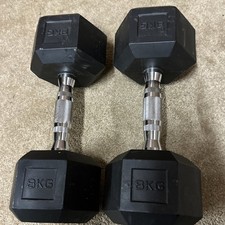 2 x 8kg Hex Dumbbells Cast Iron Rubber Encased Pair Weights Dumbbell Gym Home