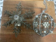 CHRISTMAS SNOWFLAKE Tea Light Holder Pretty Beaded Ball Decorations